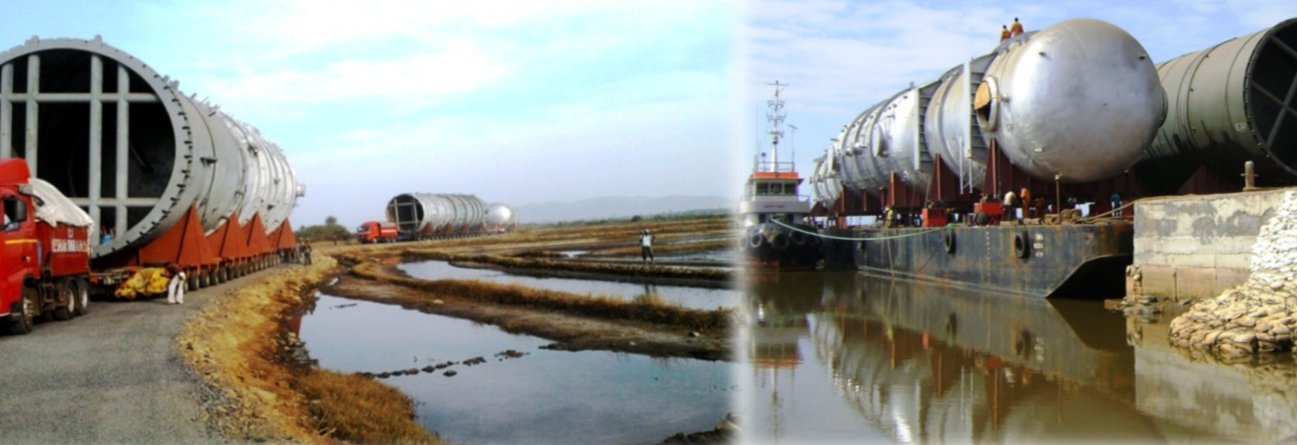 Oversized equipment loaded on barge at captive jetty